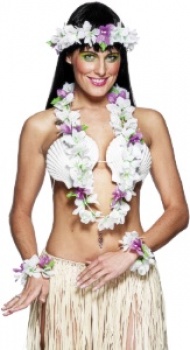Hawaiian Garland Set  - White / Lilac