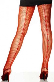 Tights - Fishnet With Bows - Red 