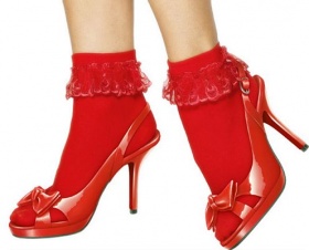 Fever - Socks Ruffle Lace Trim - Red