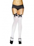 Stockings - Hold-Up White with Black Bow 
