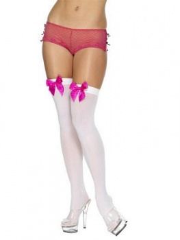 Stockings - White with Fuchsia Bow