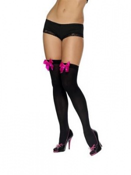 Stockings  - Black with Fuchsia Bow
