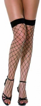 Stockings - Diamond Net Thigh High - Black