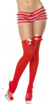 Stockings - Thigh High Red with Ribbon and Marabou