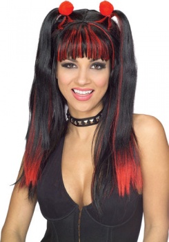 Gothic Wig - Cheerleader - Black / Red