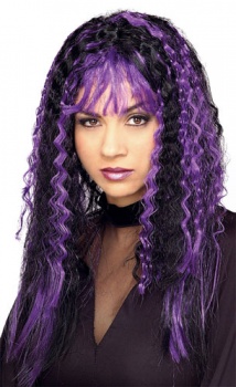 Gothic Wig - Sinister Crimped Wig - Black / Purple
