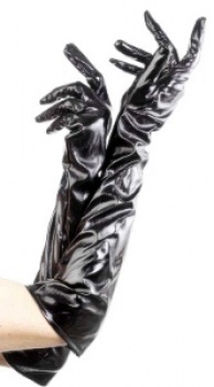 Gloves - Black - Long Patent (PVC)
