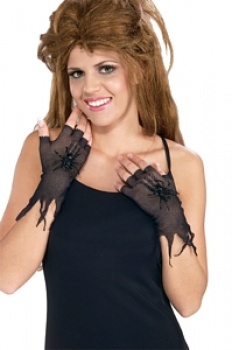 Unhappily Everafter - Fishnet Gloves with Latex Spiders